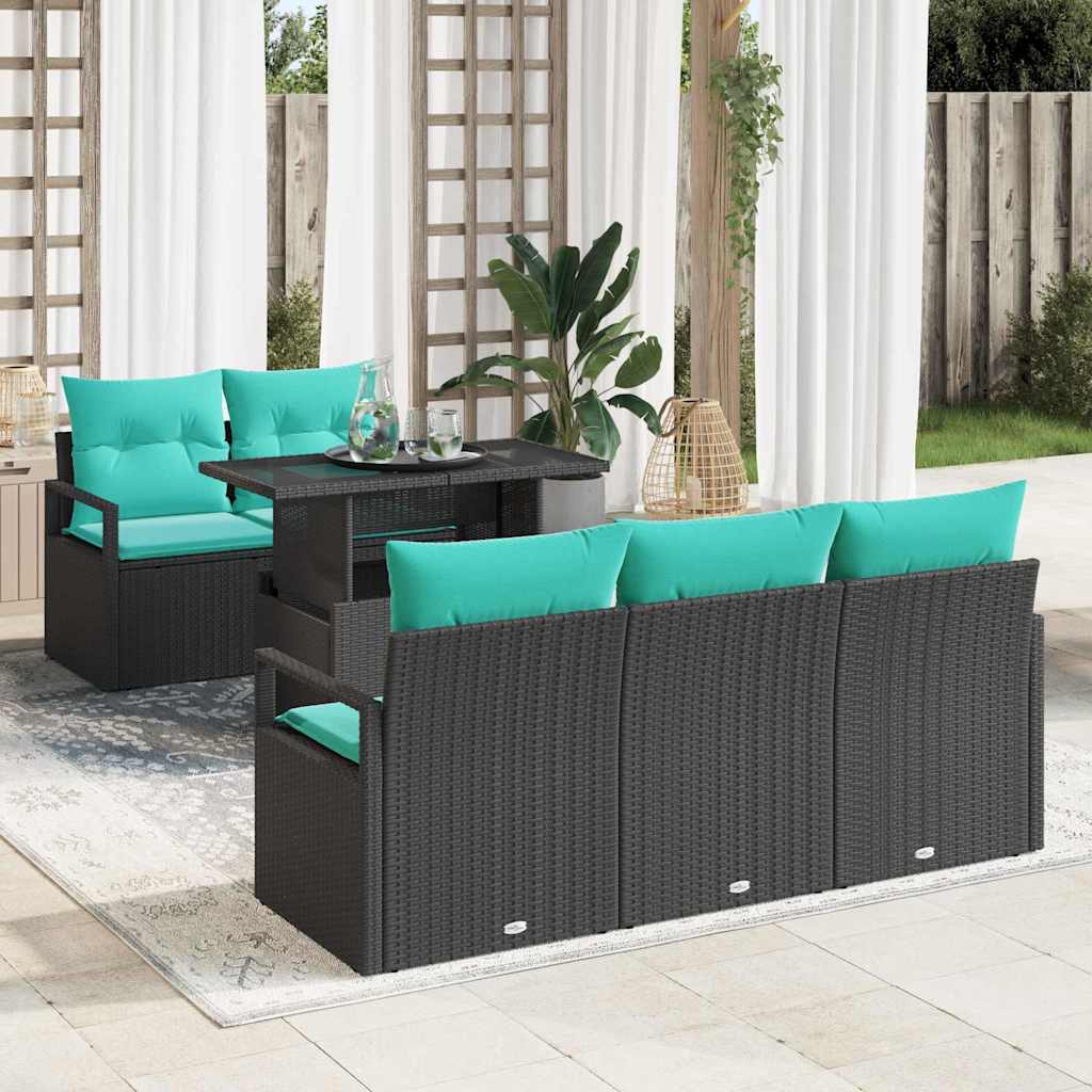 Tuin Sofa Set met opslag 6 pcs Zwart en Blauw poly rattan is nu te koop bij PeponiXL, paradijselijk wonen!