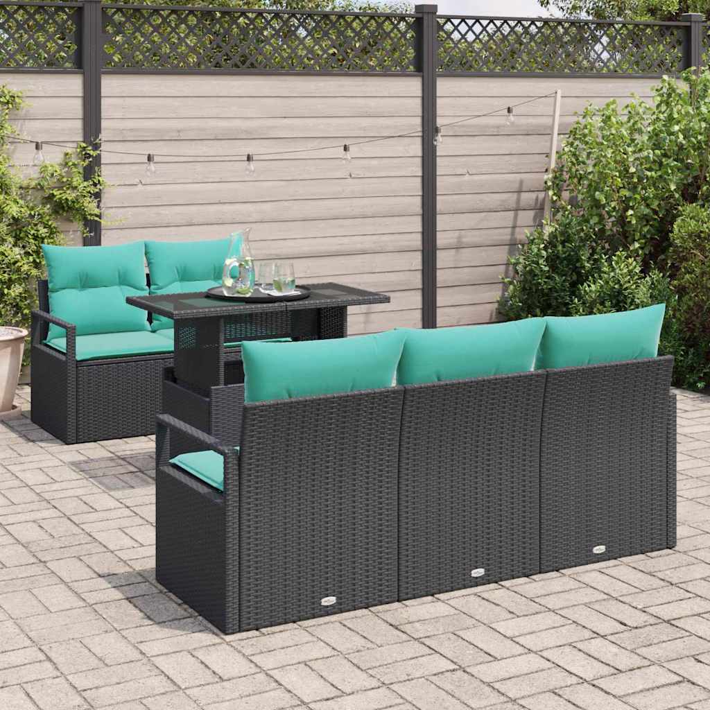 Tuin Sofa Set met opslag 6 pcs Zwart en Blauw poly rattan is nu te koop bij PeponiXL, paradijselijk wonen!