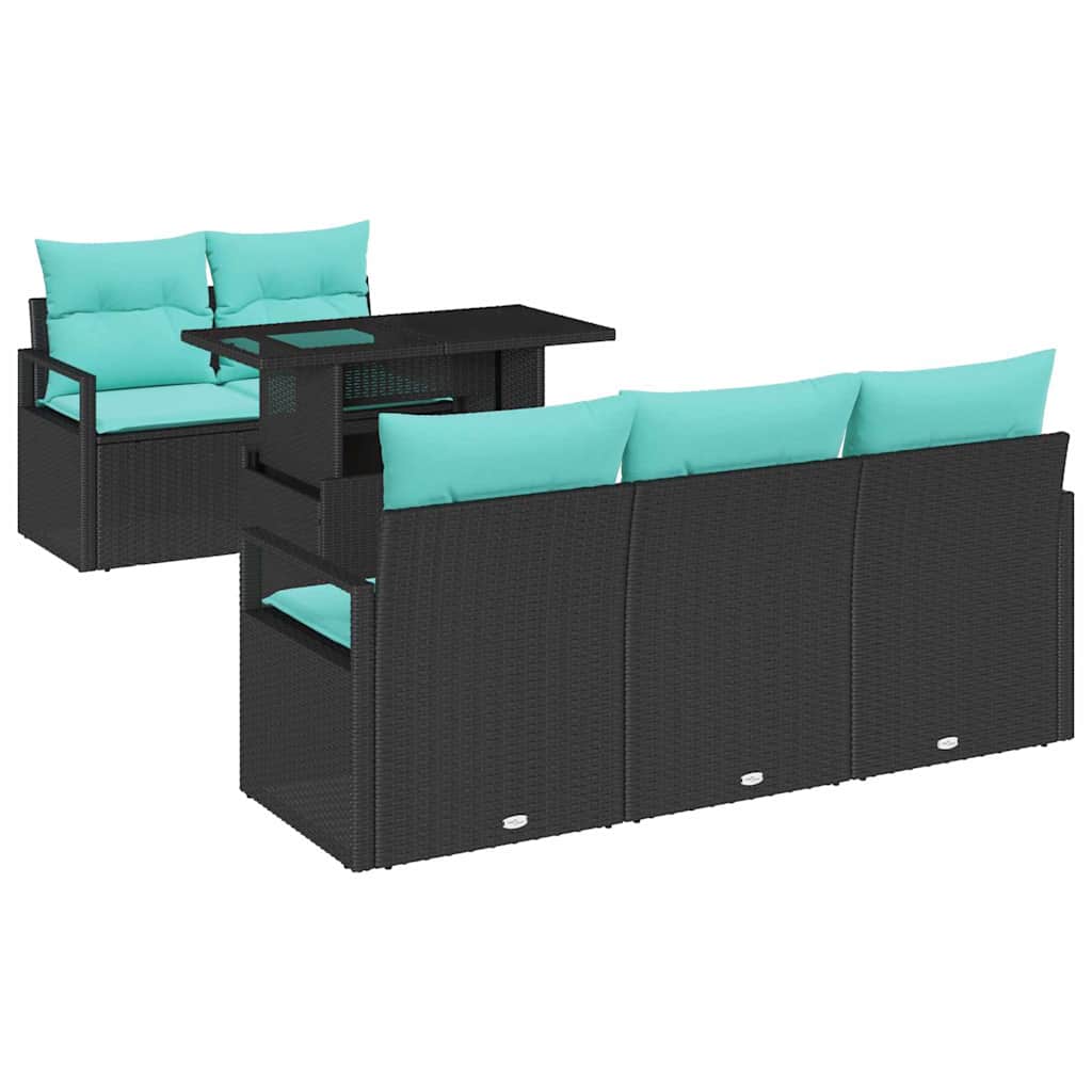 Tuin Sofa Set met opslag 6 pcs Zwart en Blauw poly rattan is nu te koop bij PeponiXL, paradijselijk wonen!