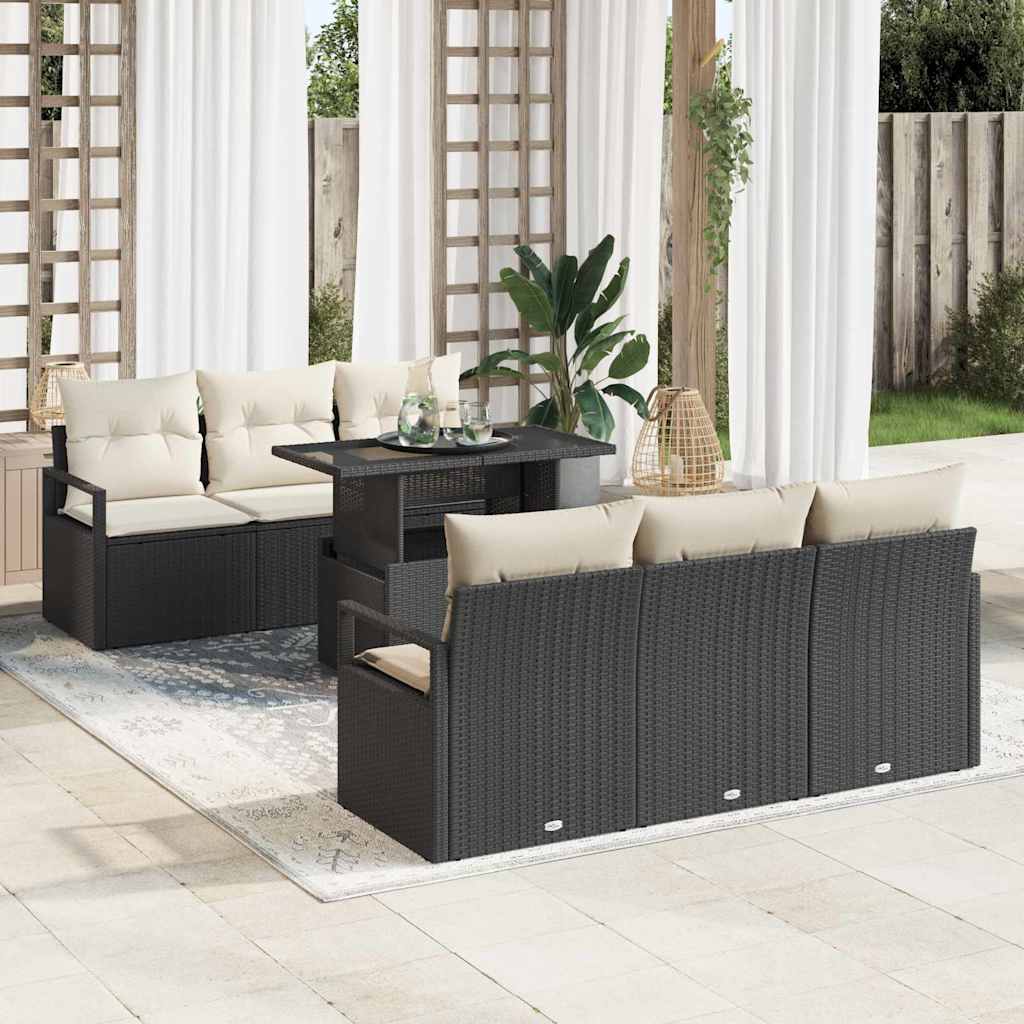 Tuin Sofa Set met opslag 7 pcs Zwart en Crème poly rattan is nu te koop bij PeponiXL, paradijselijk wonen!