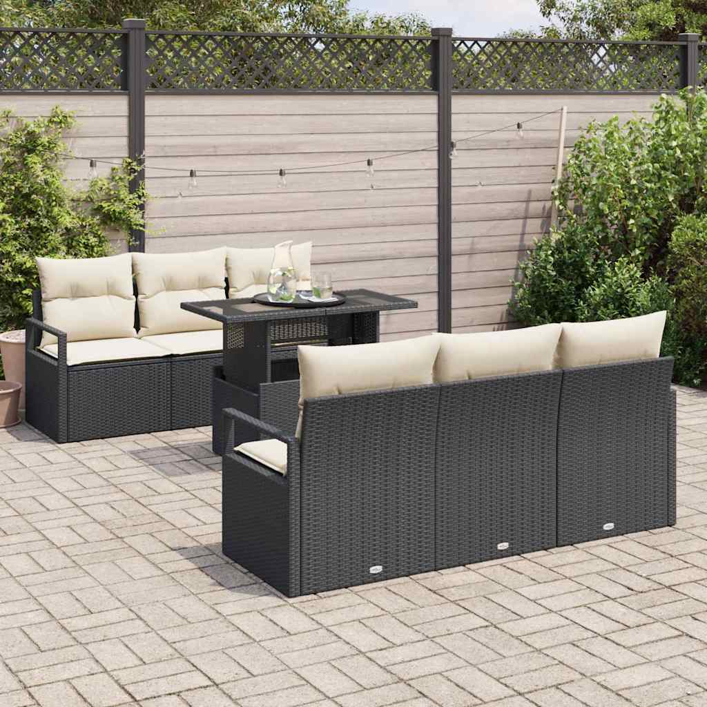 Tuin Sofa Set met opslag 7 pcs Zwart en Crème poly rattan is nu te koop bij PeponiXL, paradijselijk wonen!