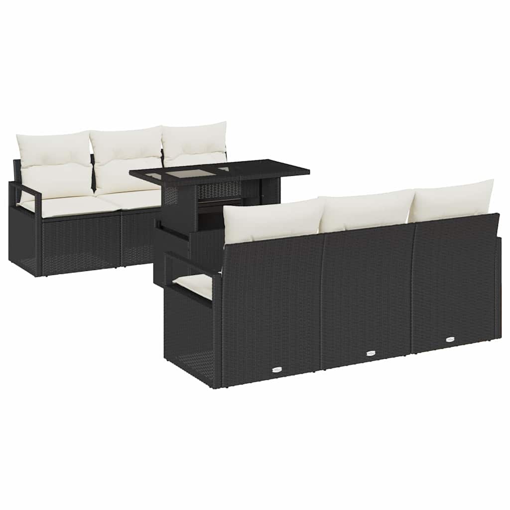 Tuin Sofa Set met opslag 7 pcs Zwart en Crème poly rattan is nu te koop bij PeponiXL, paradijselijk wonen!