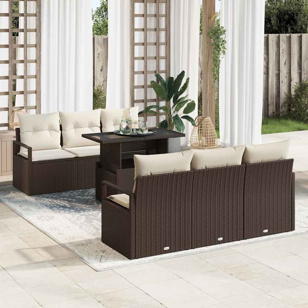 Tuin Sofa Set met opslag 7 pcs Bruin en Crème poly rattan is nu te koop bij PeponiXL, paradijselijk wonen!