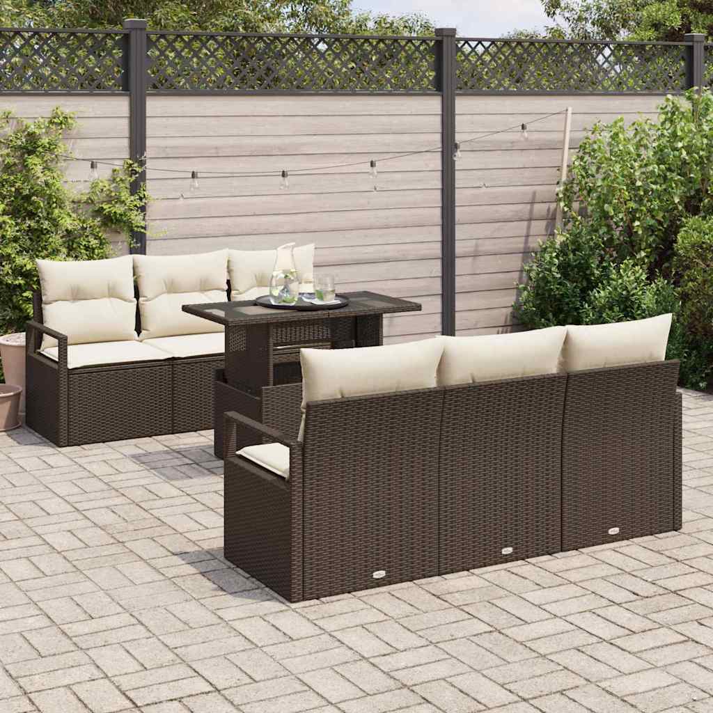 Tuin Sofa Set met opslag 7 pcs Bruin en Crème poly rattan is nu te koop bij PeponiXL, paradijselijk wonen!