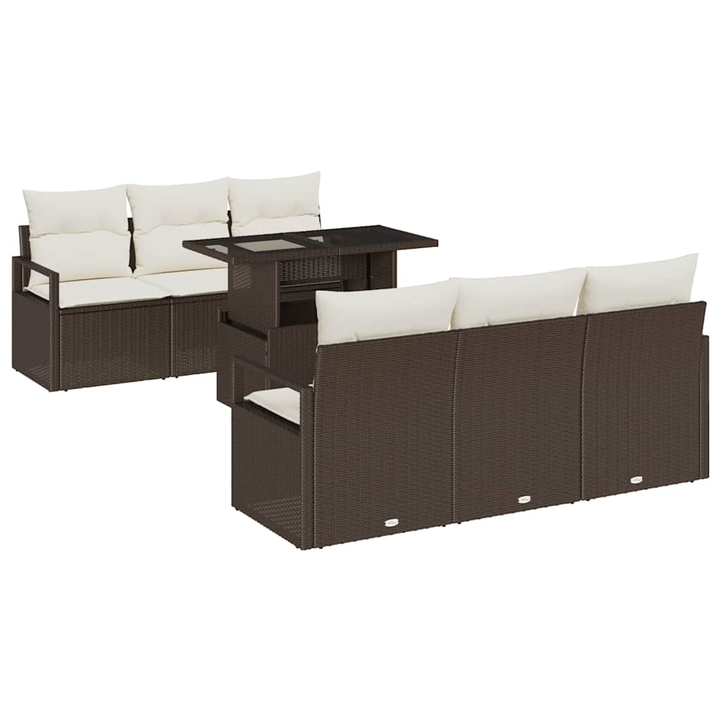 Tuin Sofa Set met opslag 7 pcs Bruin en Crème poly rattan is nu te koop bij PeponiXL, paradijselijk wonen!