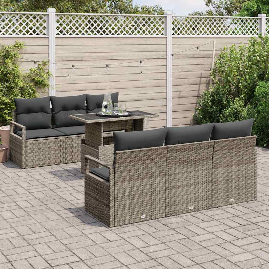 Tuin Sofa Set met opslag met kussen 7 pcs Grijs poly rattan is nu te koop bij PeponiXL, paradijselijk wonen!