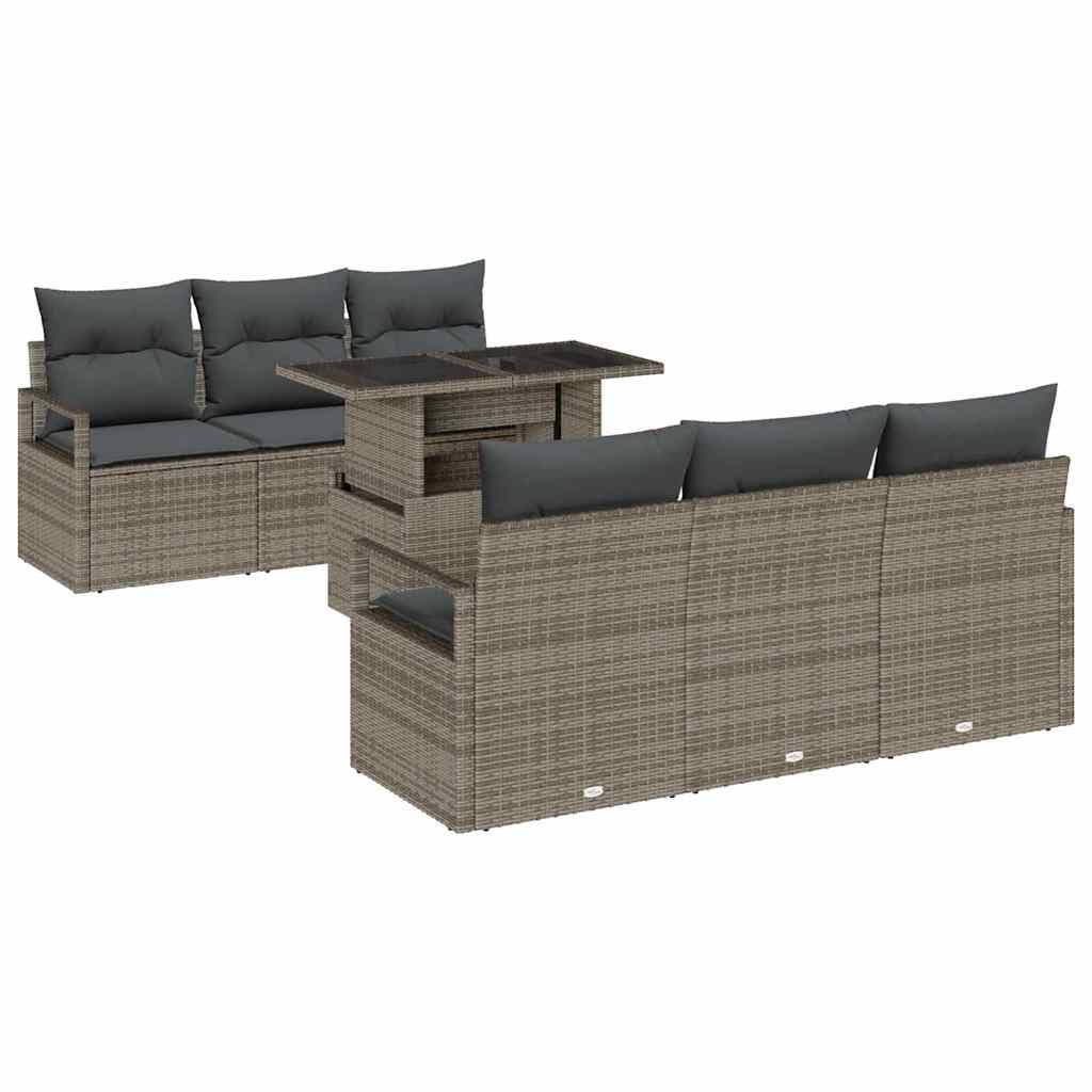 Tuin Sofa Set met opslag met kussen 7 pcs Grijs poly rattan is nu te koop bij PeponiXL, paradijselijk wonen!