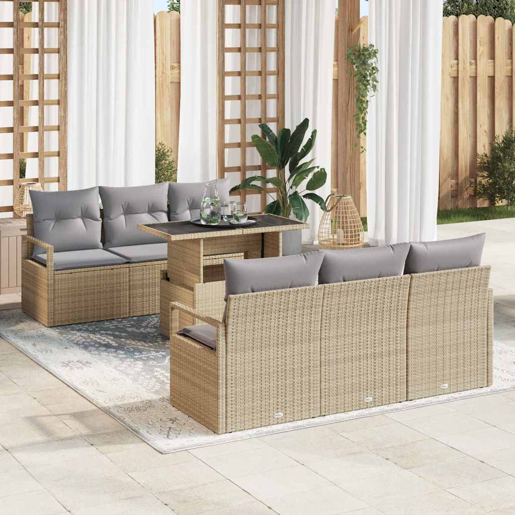 Tuin Sofa Set met opslag 7 pcs Beige en Licht Grijs poly rattan is nu te koop bij PeponiXL, paradijselijk wonen!