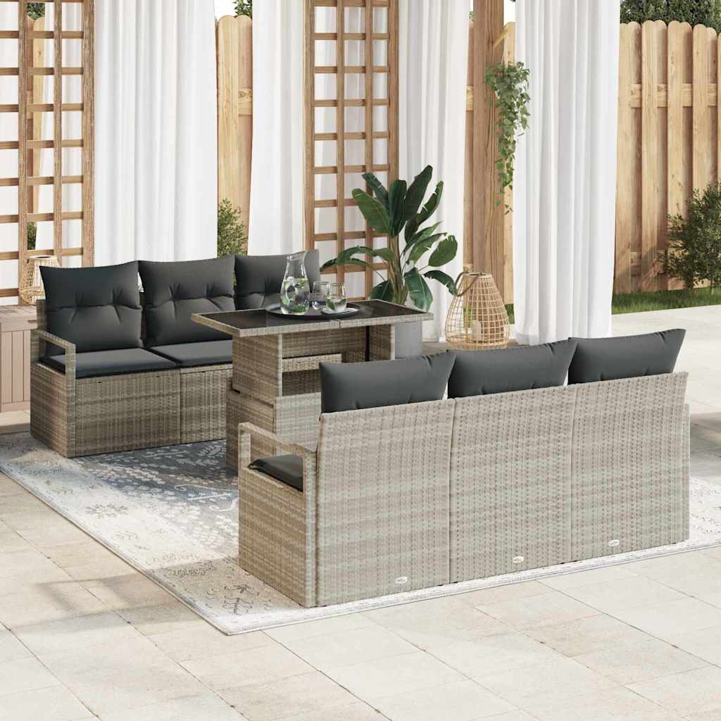 Tuin Sofa Set met opslag 7 pcs Lichtgrijs poly rattan is nu te koop bij PeponiXL, paradijselijk wonen!
