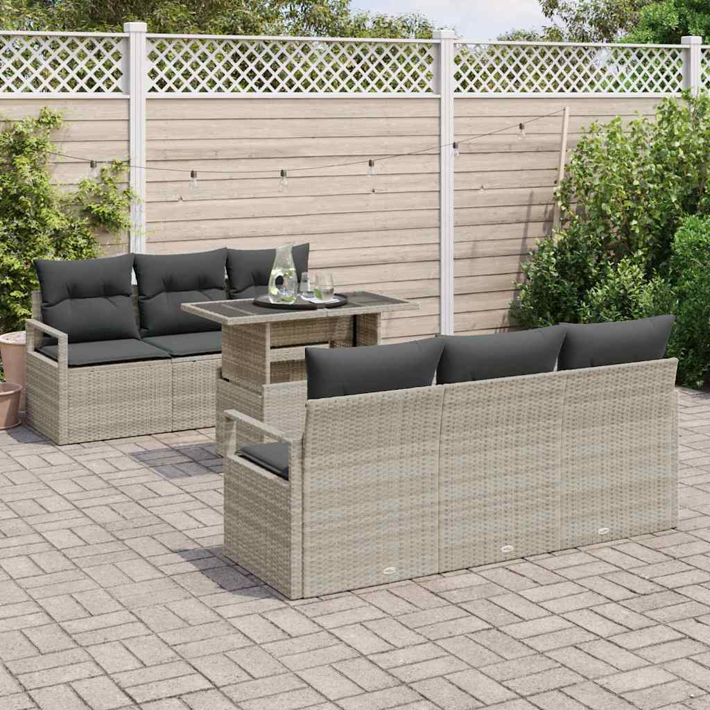 Tuin Sofa Set met opslag 7 pcs Lichtgrijs poly rattan is nu te koop bij PeponiXL, paradijselijk wonen!