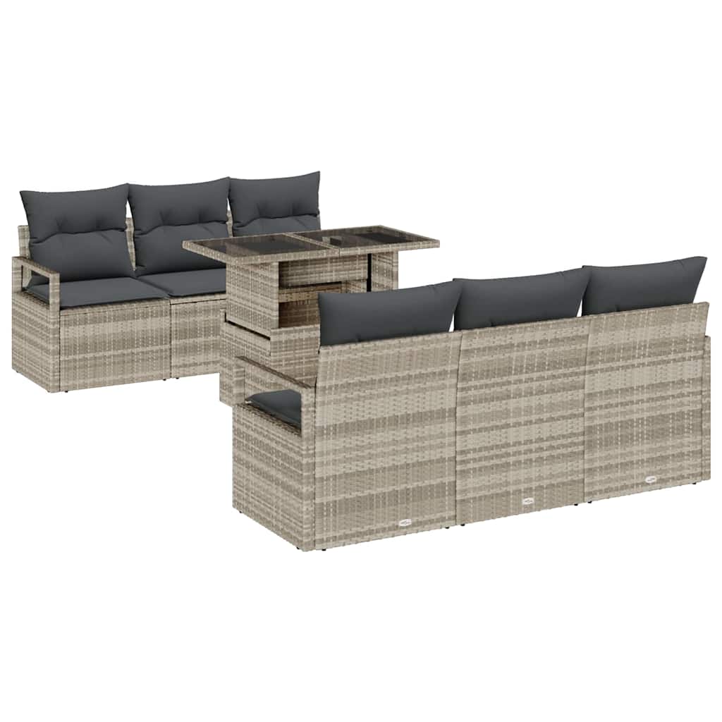 Tuin Sofa Set met opslag 7 pcs Lichtgrijs poly rattan is nu te koop bij PeponiXL, paradijselijk wonen!