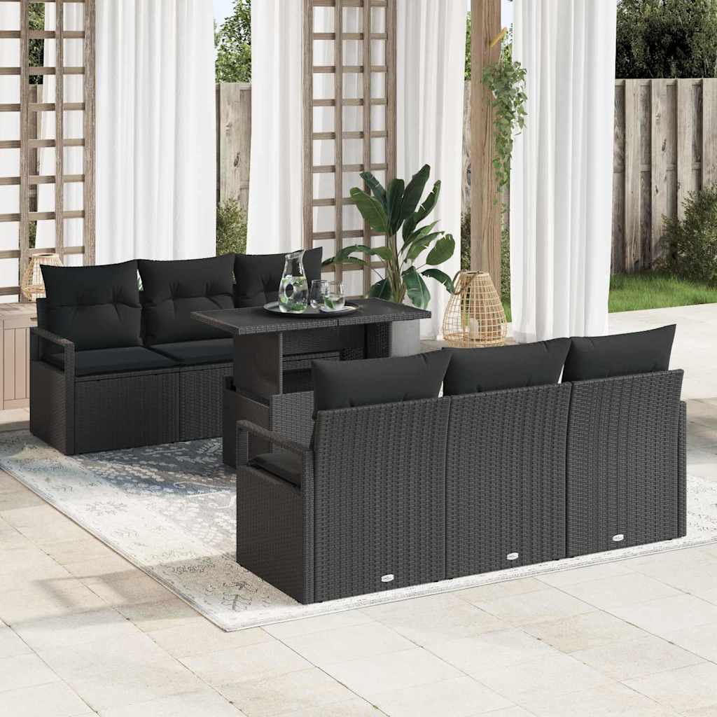Tuin Sofa Set met opslag met kussen 7 pcs Zwart poly rattan is nu te koop bij PeponiXL, paradijselijk wonen!