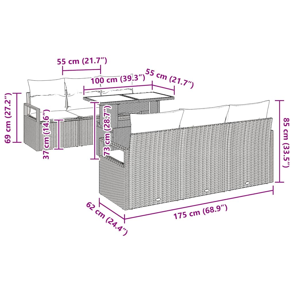 Tuin Sofa Set met opslag met kussen 7 pcs Zwart poly rattan is nu te koop bij PeponiXL, paradijselijk wonen!