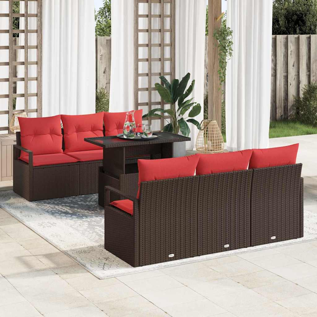 Tuin Sofa Set met opslag 7 pcs Bruin en Rood poly rattan is nu te koop bij PeponiXL, paradijselijk wonen!