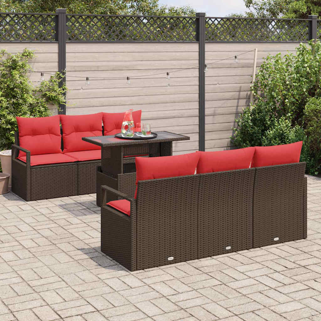 Tuin Sofa Set met opslag 7 pcs Bruin en Rood poly rattan is nu te koop bij PeponiXL, paradijselijk wonen!