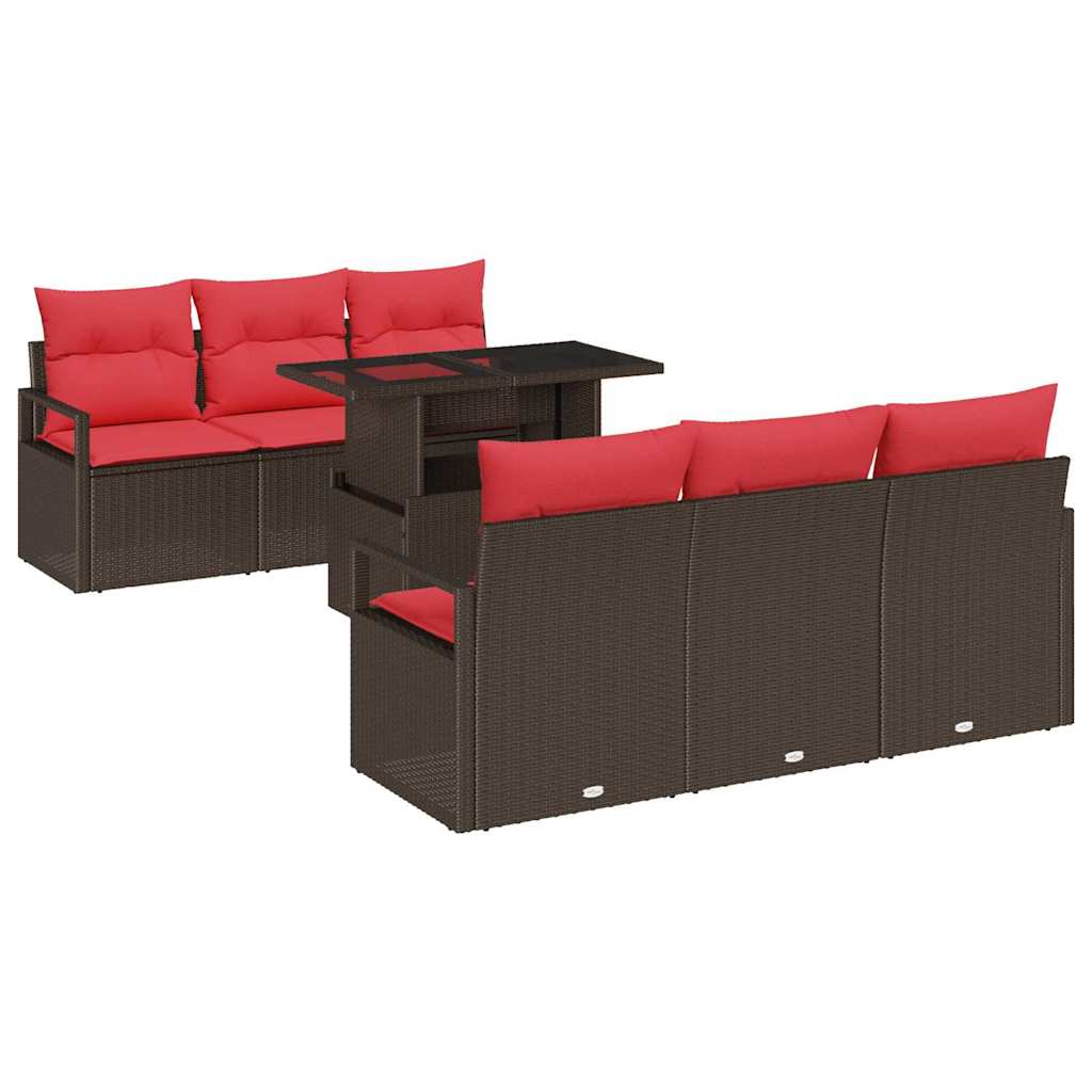 Tuin Sofa Set met opslag 7 pcs Bruin en Rood poly rattan is nu te koop bij PeponiXL, paradijselijk wonen!