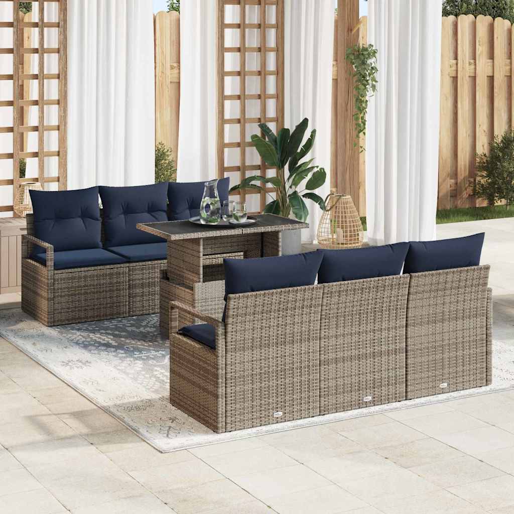 Tuin Sofa Set met opslag met kussen 7 pcs Grijs poly rattan is nu te koop bij PeponiXL, paradijselijk wonen!