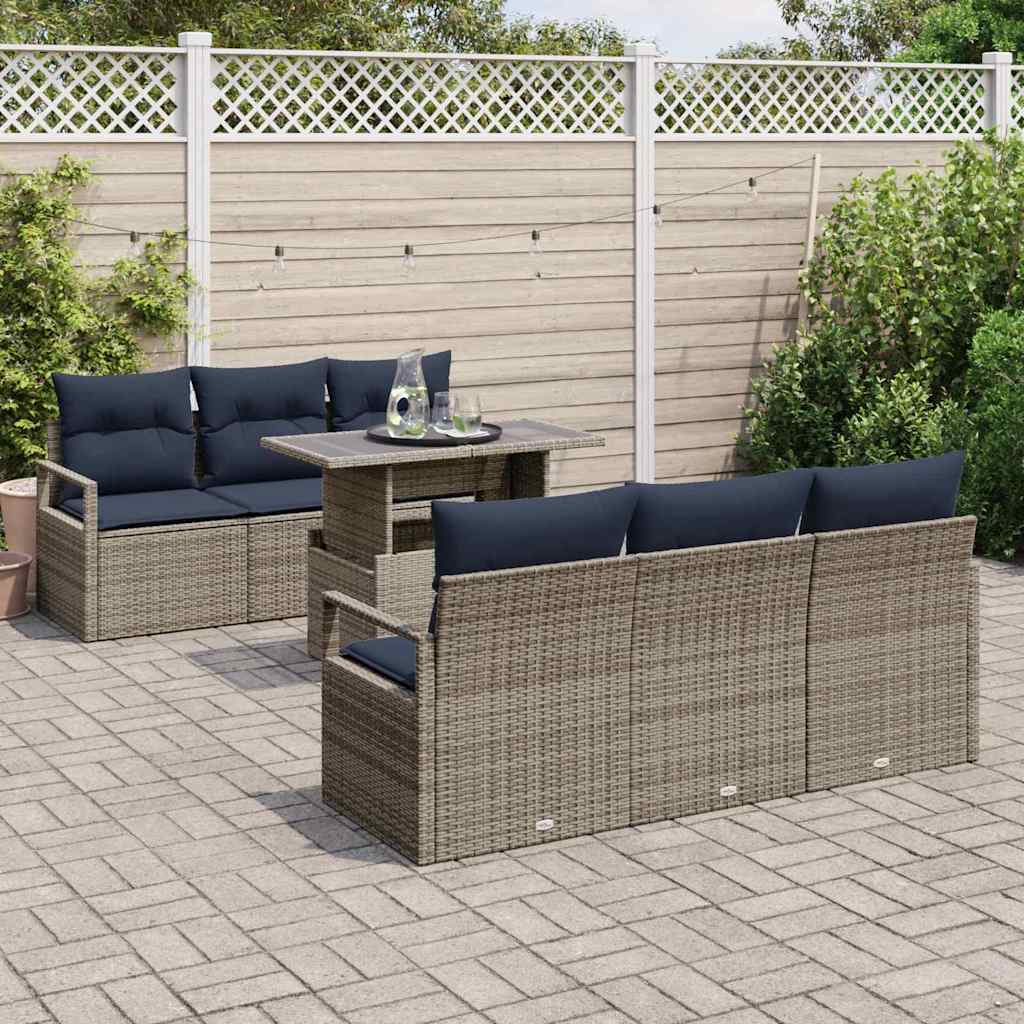 Tuin Sofa Set met opslag met kussen 7 pcs Grijs poly rattan is nu te koop bij PeponiXL, paradijselijk wonen!