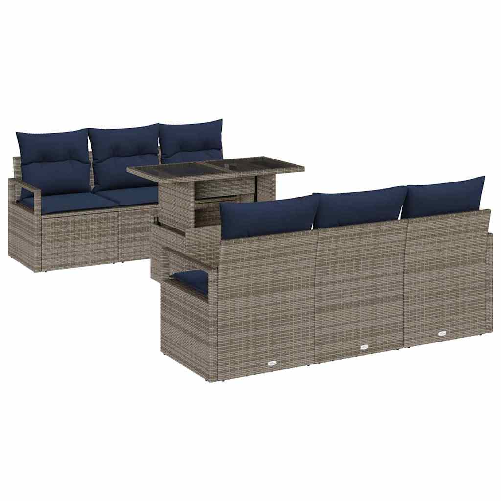 Tuin Sofa Set met opslag met kussen 7 pcs Grijs poly rattan is nu te koop bij PeponiXL, paradijselijk wonen!
