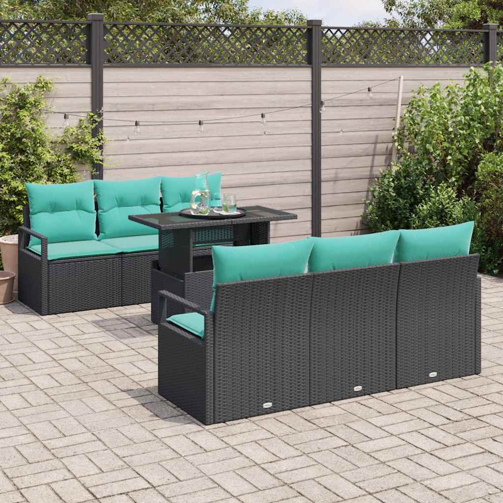 Tuin Sofa Set met opslag 7 pcs Zwart en Blauw poly rattan is nu te koop bij PeponiXL, paradijselijk wonen!