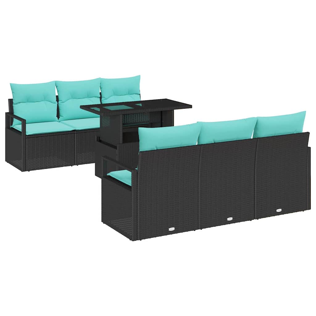 Tuin Sofa Set met opslag 7 pcs Zwart en Blauw poly rattan is nu te koop bij PeponiXL, paradijselijk wonen!