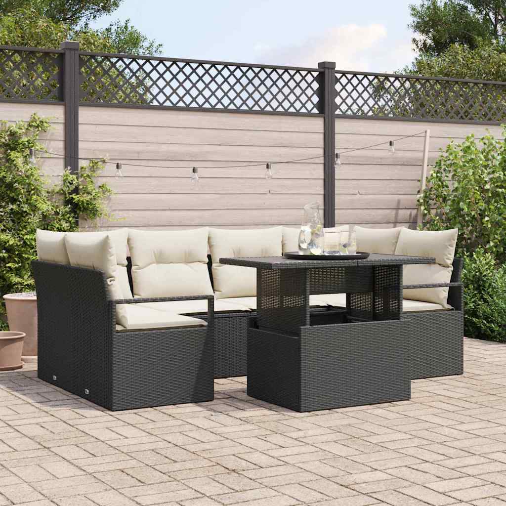 Tuin Sofa Set met opslag met kussen 7 pcs Zwart poly rattan is nu te koop bij PeponiXL, paradijselijk wonen!
