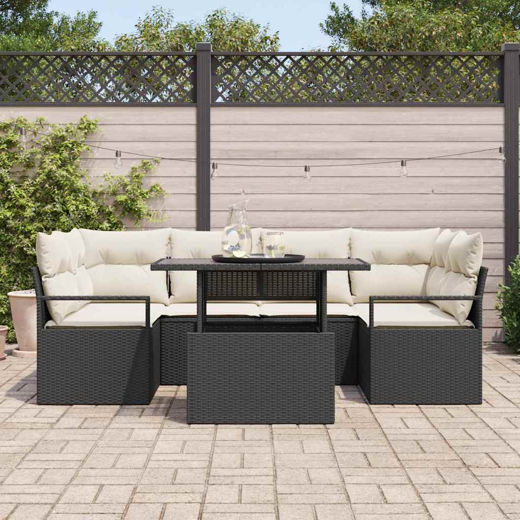 Tuin Sofa Set met opslag met kussen 7 pcs Zwart poly rattan is nu te koop bij PeponiXL, paradijselijk wonen!