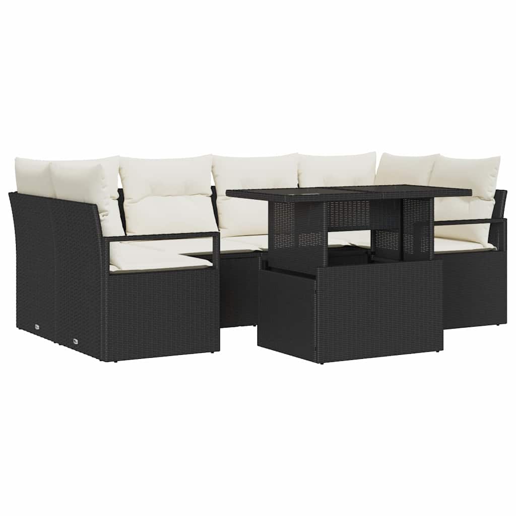 Tuin Sofa Set met opslag met kussen 7 pcs Zwart poly rattan is nu te koop bij PeponiXL, paradijselijk wonen!