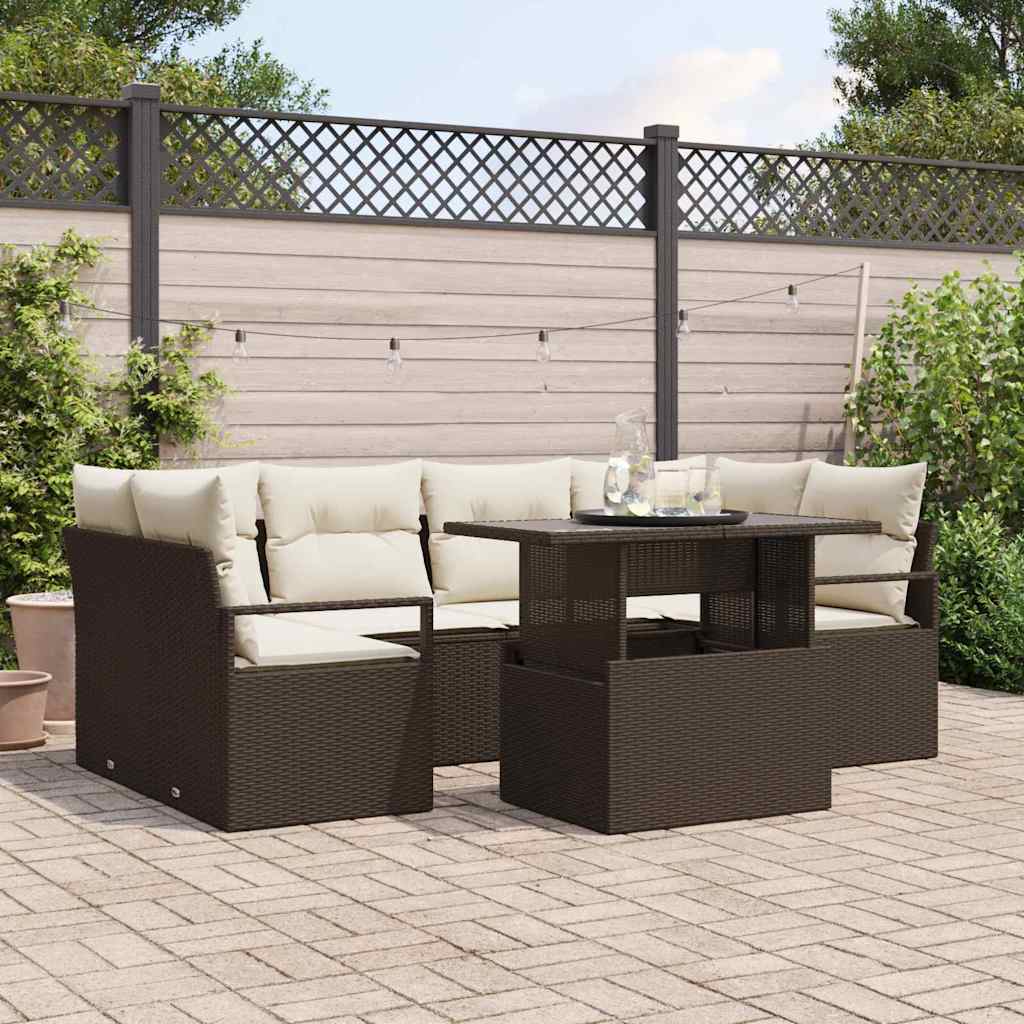 Tuin Sofa Set met opslag met kussen 7 pcs Bruin poly rattan is nu te koop bij PeponiXL, paradijselijk wonen!