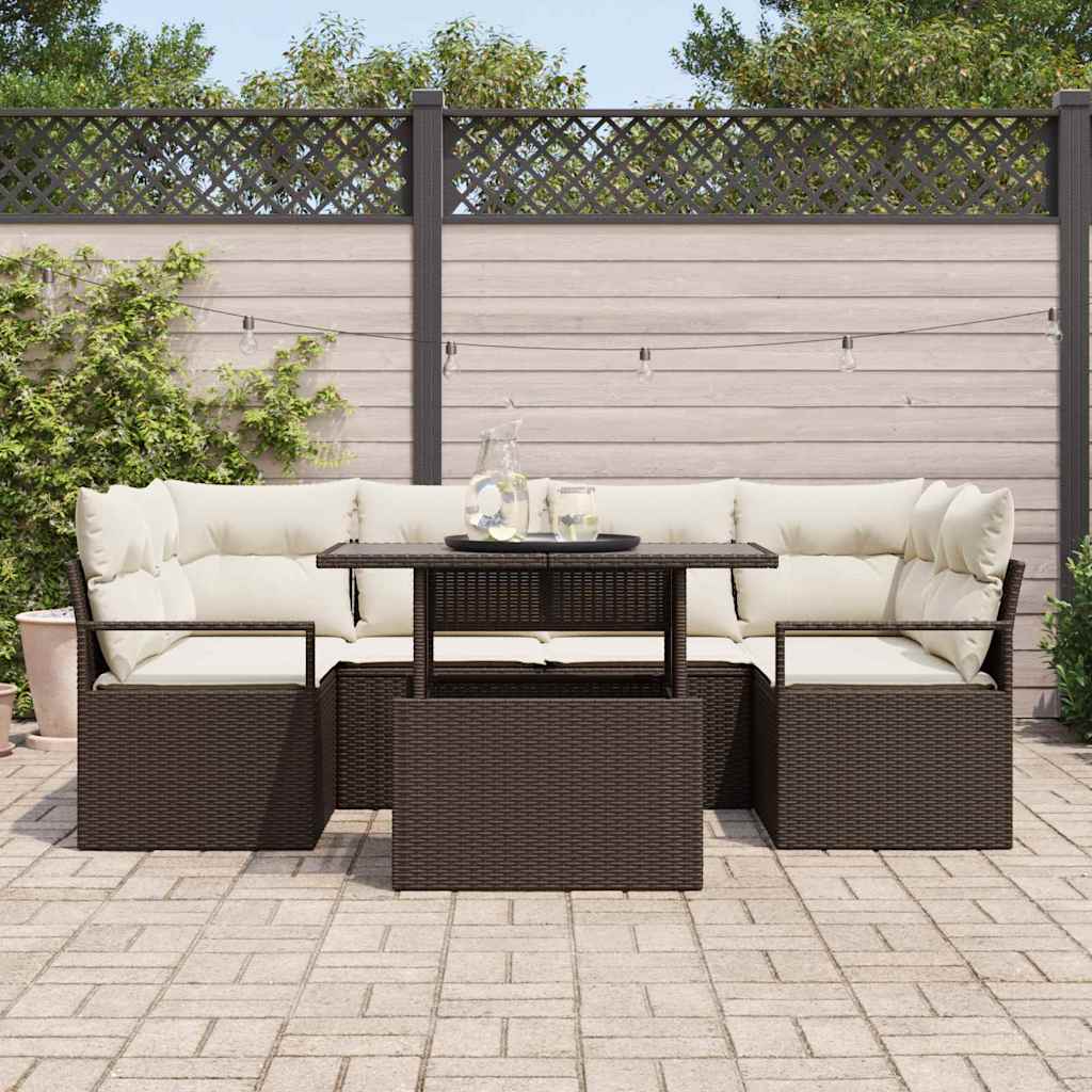 Tuin Sofa Set met opslag met kussen 7 pcs Bruin poly rattan is nu te koop bij PeponiXL, paradijselijk wonen!