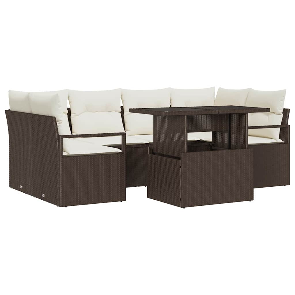 Tuin Sofa Set met opslag met kussen 7 pcs Bruin poly rattan is nu te koop bij PeponiXL, paradijselijk wonen!