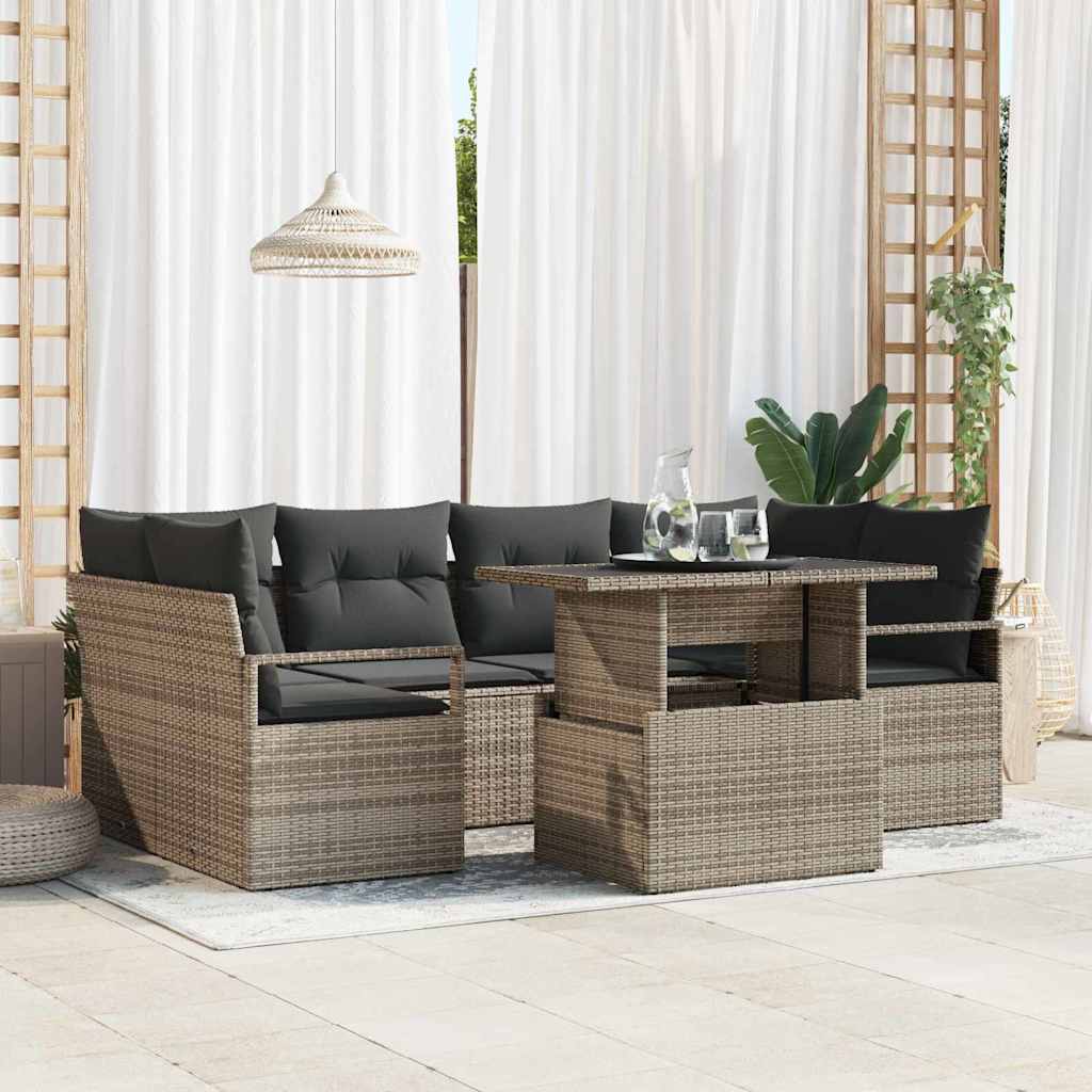 Tuin Sofa Set met opslag met kussen 7 pcs Grijs poly rattan is nu te koop bij PeponiXL, paradijselijk wonen!