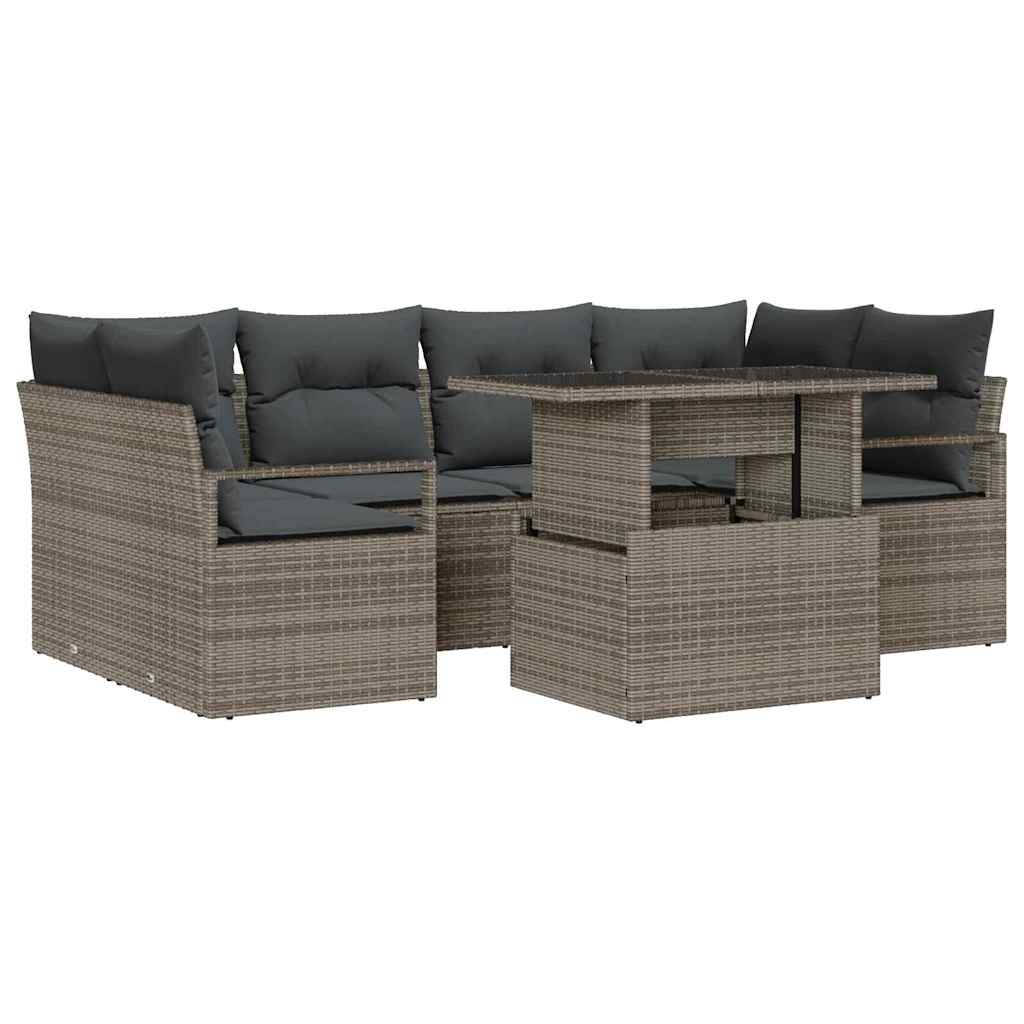 Tuin Sofa Set met opslag met kussen 7 pcs Grijs poly rattan is nu te koop bij PeponiXL, paradijselijk wonen!