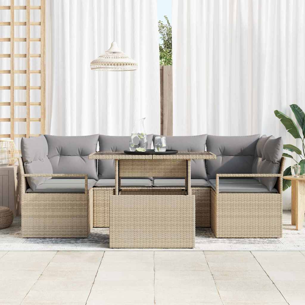 Tuin Sofa Set met opslag met kussen 7 pcs Beige poly rattan is nu te koop bij PeponiXL, paradijselijk wonen!