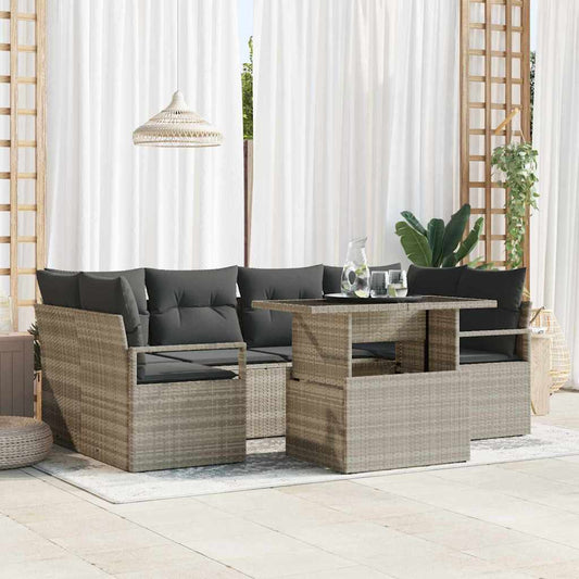 Tuin Sofa Set met opslag 7 pcs Lichtgrijs poly rattan is nu te koop bij PeponiXL, paradijselijk wonen!