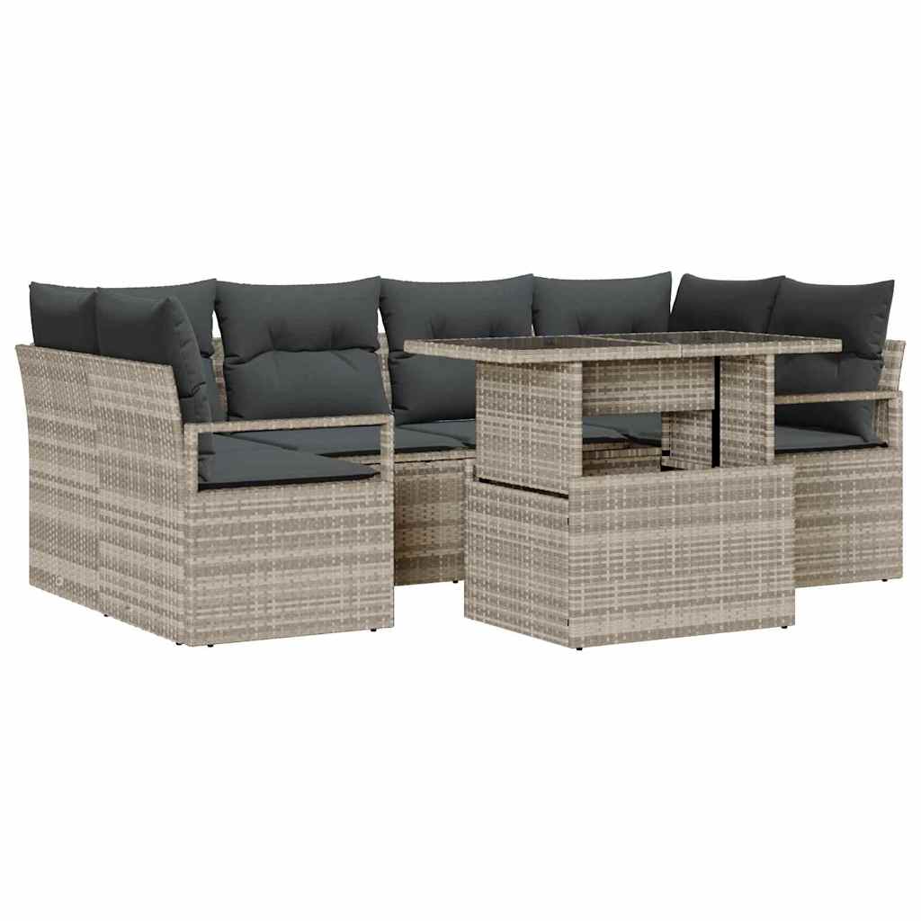 Tuin Sofa Set met opslag 7 pcs Lichtgrijs poly rattan is nu te koop bij PeponiXL, paradijselijk wonen!