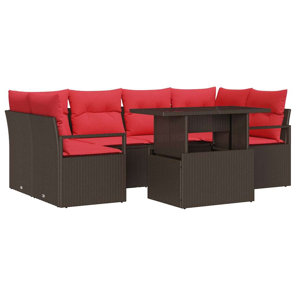 Tuin Sofa Set met kussen 7 pcs Bruin en rood poly rattan is nu te koop bij PeponiXL, paradijselijk wonen!