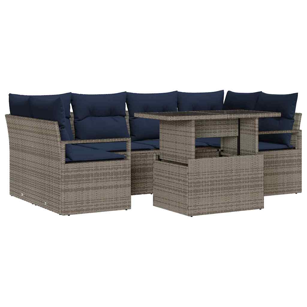 Tuin Sofa Set met kussen 7 pcs grijs en marineblauw poly rattan is nu te koop bij PeponiXL, paradijselijk wonen!