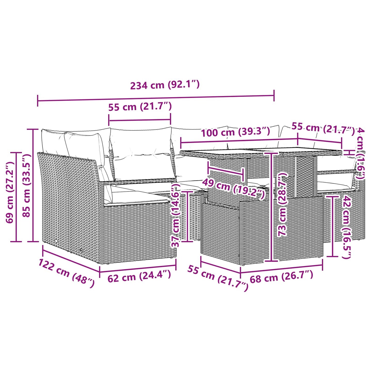 Tuin Sofa Set met kussen 7 pcs grijs en marineblauw poly rattan is nu te koop bij PeponiXL, paradijselijk wonen!