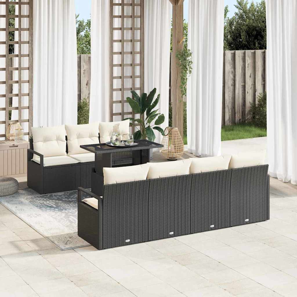 Tuin Sofa Set met opslag 8 pcs Zwart en Crème poly rattan is nu te koop bij PeponiXL, paradijselijk wonen!