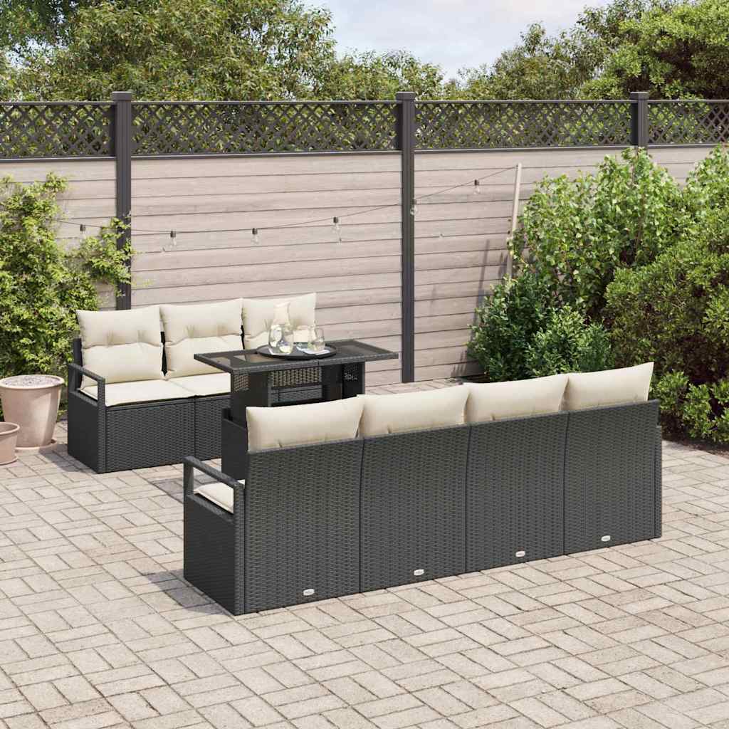 Tuin Sofa Set met opslag 8 pcs Zwart en Crème poly rattan is nu te koop bij PeponiXL, paradijselijk wonen!