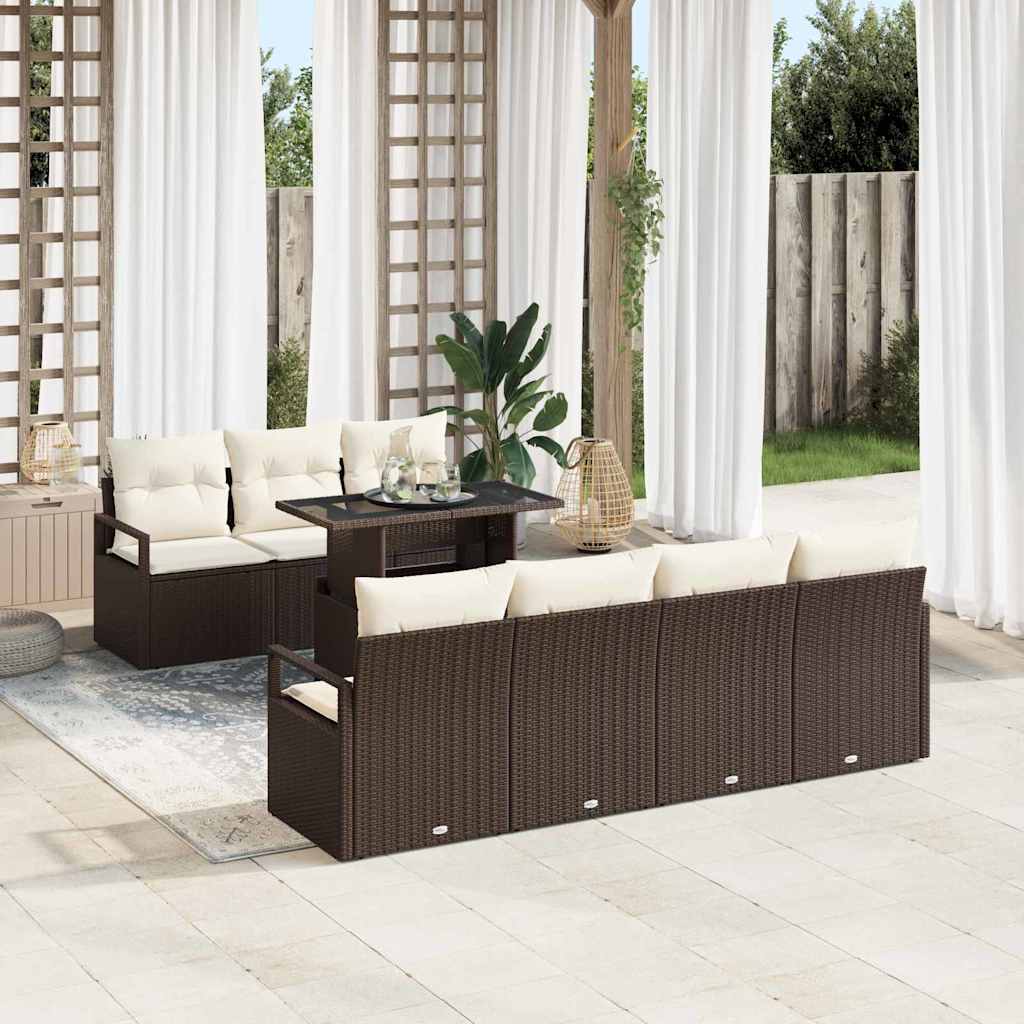 Tuin Sofa Set met kussen 8 pcs Bruin en Crème poly rattan is nu te koop bij PeponiXL, paradijselijk wonen!