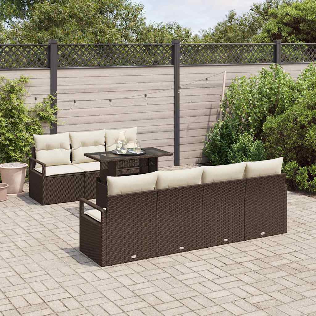 Tuin Sofa Set met kussen 8 pcs Bruin en Crème poly rattan is nu te koop bij PeponiXL, paradijselijk wonen!