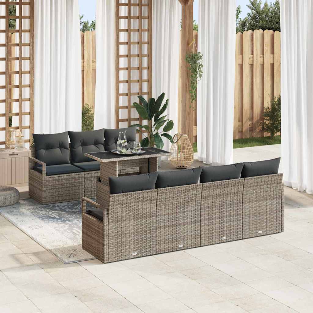 Tuin Sofa Set met opslag met kussen 8 pcs Grijs poly rattan is nu te koop bij PeponiXL, paradijselijk wonen!