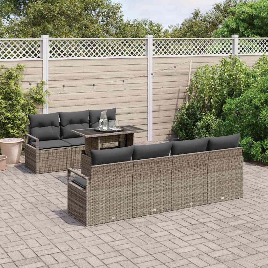 Tuin Sofa Set met opslag met kussen 8 pcs Grijs poly rattan is nu te koop bij PeponiXL, paradijselijk wonen!