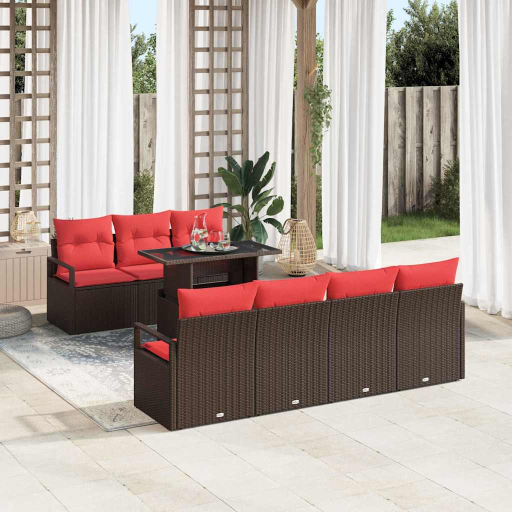 Tuin Sofa Set met opslag 8 pcs Bruin en Rood poly rattan is nu te koop bij PeponiXL, paradijselijk wonen!