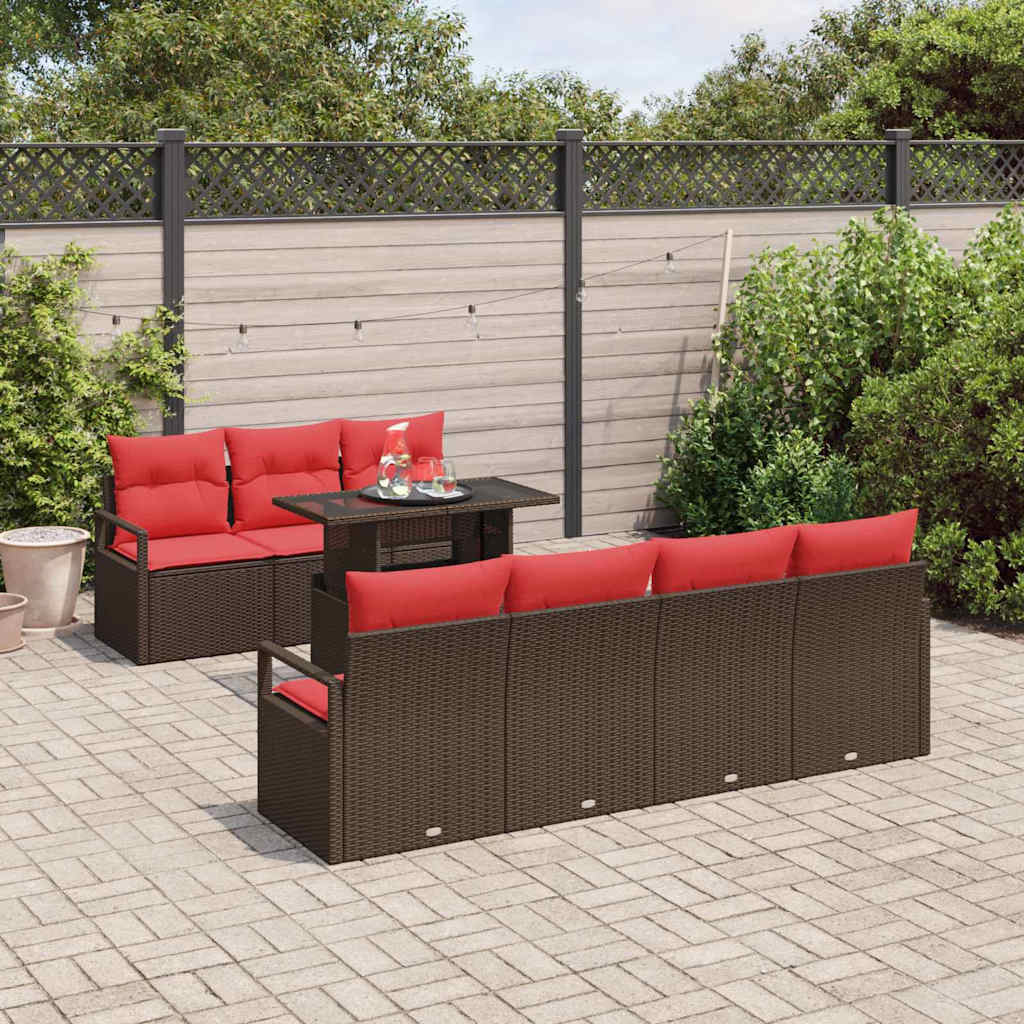Tuin Sofa Set met opslag 8 pcs Bruin en Rood poly rattan is nu te koop bij PeponiXL, paradijselijk wonen!