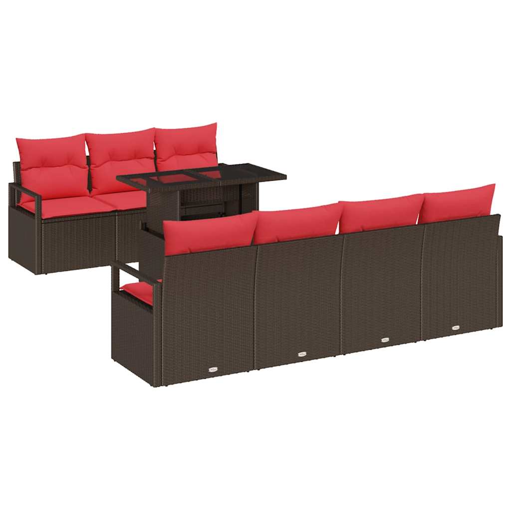 Tuin Sofa Set met opslag 8 pcs Bruin en Rood poly rattan is nu te koop bij PeponiXL, paradijselijk wonen!