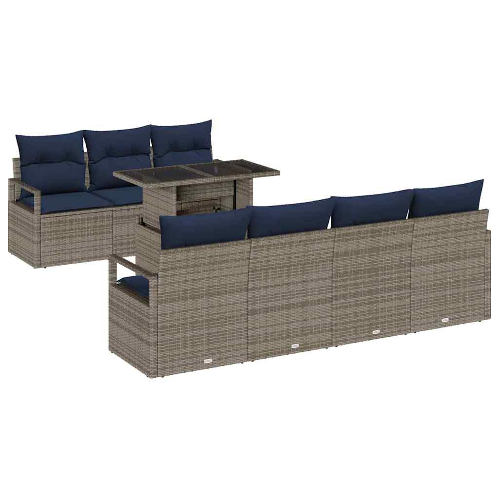 Tuin Sofa Set met opslag 8 pcs Grijs en Marineblauw poly rattan is nu te koop bij PeponiXL, paradijselijk wonen!