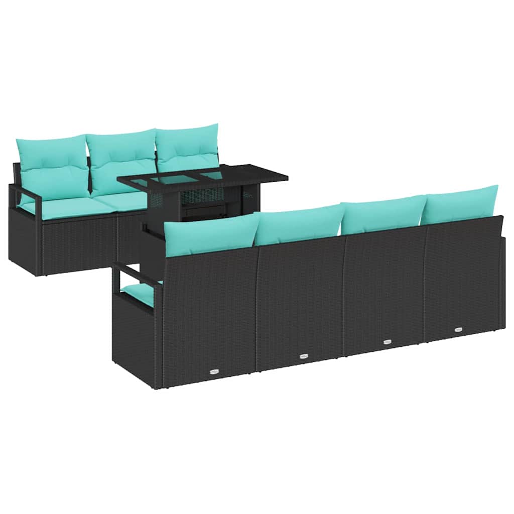 Tuin Sofa Set met opslag 8 pcs Zwart en Blauw poly rattan is nu te koop bij PeponiXL, paradijselijk wonen!